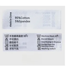 Detail view of cotton thong washing labels with 95% cotton material and care instructions