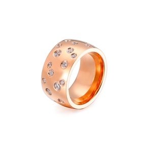Frosted rose gold stainless steel wide ring with irregular crystal stone setting