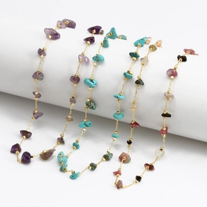 Bohemian Natural Crushed Stone Necklace Gold Plated Alloy Chain Irregular Gemstone Minimalist Jewelry For Women