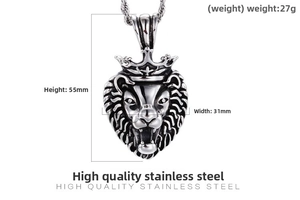 Detailed size specifications of the stainless steel roaring lion king pendant necklace