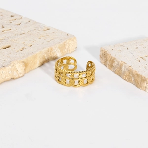 Detailed close-up of double-layer hollow Cuban chain open ring in 18K gold finish