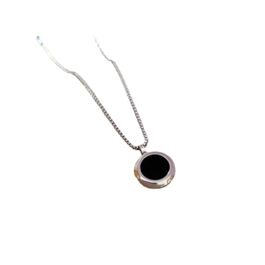 Minimalist titanium steel necklace with silver box chain and black mother of pearl pendant