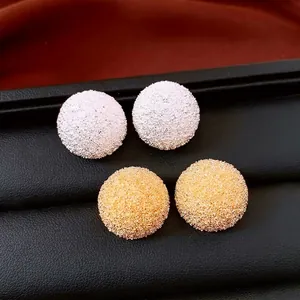 Geometric Round Stud Earrings With Silver Earring Post Minimalist Frosted Sandblasted Fashion For Women