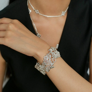 Floral Lace Hollow Open Bracelet Vintage Copper Cuff Bangle Adjustable Flower Leaf Elegant Jewelry For Women