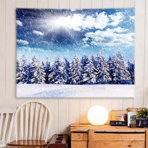 Winter forest snow scene wall tapestry with blue sky for bedroom decor