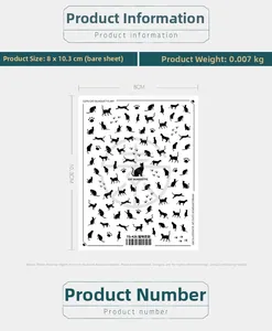 Detailed view of TS-426 cat silhouette nail stickers showing 8x10.3cm dimensions