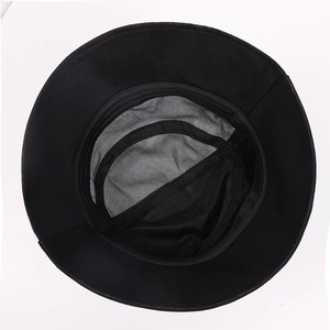 Detail view of the breathable black mesh lining inside the embroidered sun bucket hat
