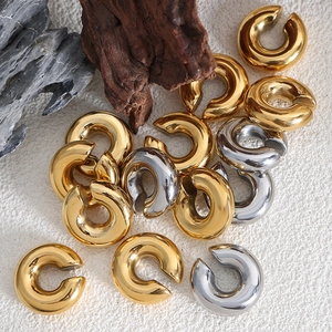Minimalist C-shaped stainless steel clip-on earrings in gold and silver finish