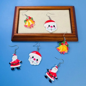 Christmas Drop Earrings Acrylic Santa Claus Bell Snowman Cartoon Cute Holiday Party Jewelry Gift Women Girls