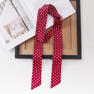 Retro red and white polka dot satin scarf necklace for women in vintage artistic style