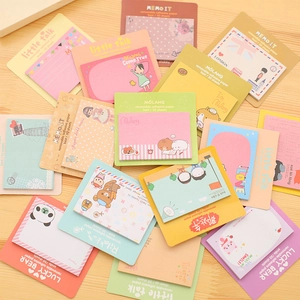 Set of cute cartoon animal sticky notes with 30 sheets, various colorful designs on wood
