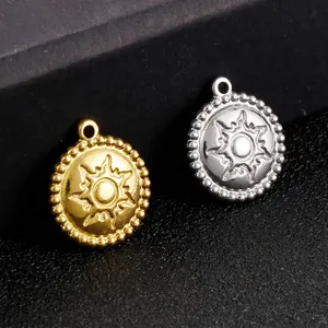 Round Sun Pendant Stainless Steel Beaded Edge Starburst Embossed DIY Jewelry Making Accessories For Necklace Bracelet