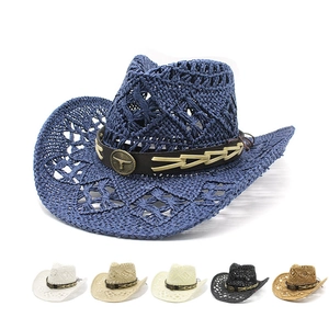 Cappello Da Cowboy In Paglia Traforato Traspirante Tesa Larga Stemma Testa Di Toro Estate Spiaggia Viaggio Vintage Cappello Sole Uomo