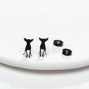 Minimalist matte black puppy animal silhouette stud earrings for women and men