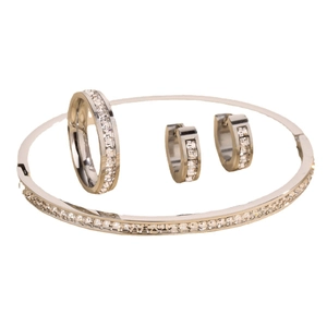 Set gioielli lusso in acciaio al titanio con zirconi quadrati, inclusi anello e bracciale