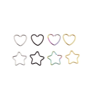 Set of 8 heart and star shaped 316L stainless steel piercing hoops in four various colors