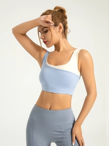 High-impact color-block sports bra and high-waist leggings set in light blue