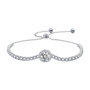 Sparkling 925 sterling silver bracelet with moissanite stones and adjustable slider clasp