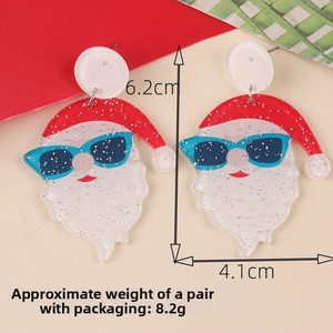 Funny Santa Claus acrylic earrings with blue sunglasses and glitter finish 6.2cm x 4.1cm