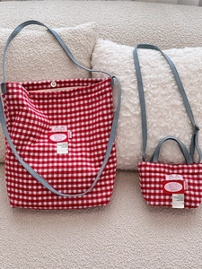 Plaid Woolen Tote Bag And Mini Handbag Red White Gingham Shoulder Crossbody Commuter Versatile Soft Casual Fashion Women
