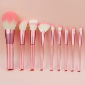 Makeup Brush Set Professional Synthetic Fiber Bristles Aluminum Tube Ribbed Transparent Handle Soft Gradient Beauty Tools