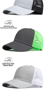 Detailed view of color options for breathable mesh trucker hats with curved brims