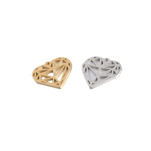 Minimalist stainless steel hollow heart pendants in polished gold and silver finishes