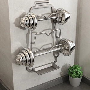 Wall-mounted heavy-duty metal rack with 3-tier hooks for gym equipment storage