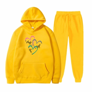 Survêtement jaune vif avec sweat à capuche Faith Hope Love et pantalon de jogging assorti