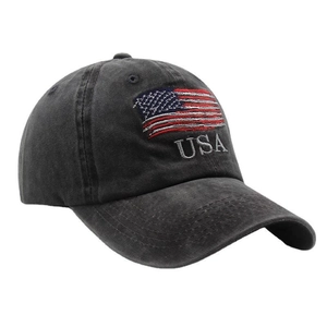 Vintage washed charcoal baseball cap featuring US flag embroidery and USA lettering design