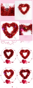 Detail of red heart wreath featuring a top hanging hole and colorful LED light modes