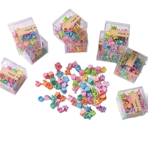 Macaron colorful mini flower and heart hair clips set for baby girls in a clear box