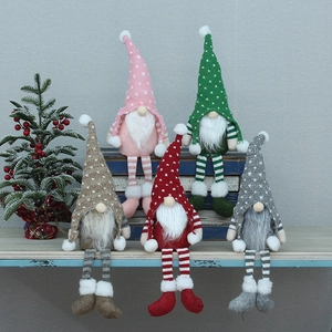 Gnomo Di Natale In Peluche Lavorato A Maglia Tomte Senza Volto Gambe Lunghe A Strisce Seduto Ornamento Da Scrivania Casa