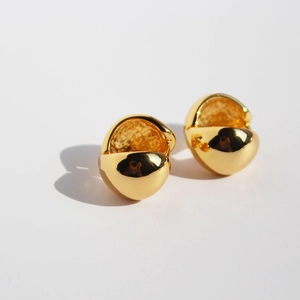 Minimalist gold plated brass geometric hoop earrings with polished mirror finish surface
