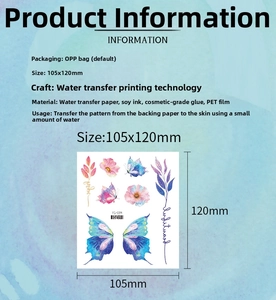 Detailed view of the butterfly tattoo sticker dimensions and high-quality materials