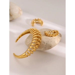18k gold plated stainless steel hollowed spiral cuff bracelet and matching hoop earring set