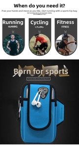 Dettaglio della fascia sportiva blu con jack per cuffie e doppia cerniera