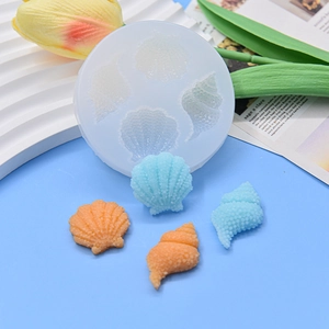 Seashell and conch silicone mold for chocolate fondant with detailed texture patterns