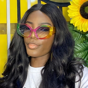Fashion Oversized Polygonal Sunglasses Colorful Gradient Cat Eye UV400 PC Frame Retro Eyewear For Women Men