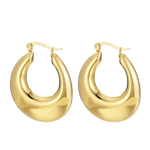 Minimalist golden U-shaped chunky stainless steel earrings with polished metallic finish