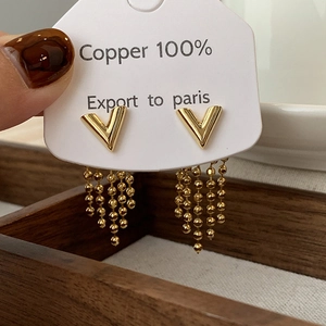Elegant V Shaped Tassel Earrings With Silver Earring Post Copper Geometric Dangle Jewelry For Women Vintage Minimalist