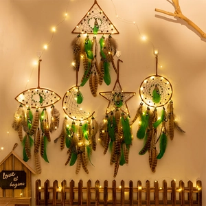 Boho Dreamcatcher Hanging Ornament Feather Wood Beads Hand Woven Forest Indian Style Wall Decor For Bedroom Home Girls