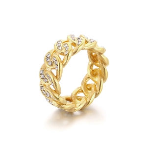 Exaggerated gold hollow leaf ring with sparkling crystals for a trendy luxury appearance