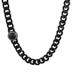 11mm black CNC paved cubic zirconia Cuban link necklace with a round iced-out clasp