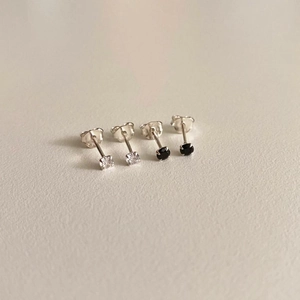 Minimalist S925 sterling silver stud earrings set with black and white zircon stones