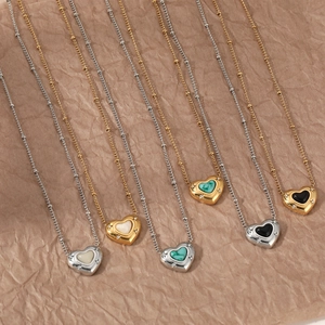 Vintage Heart Pendant Necklace 316 Stainless Steel Natural Stone Zirconia Beaded Chain Jewelry For Women Waterproof