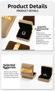 Detailed macro view of khaki velvet jewelry box featuring a golden silk ribbon and emerald ring