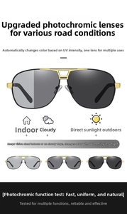 Close-up of photochromic transition lenses in pilot frames for day and night driving