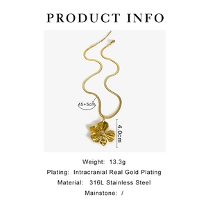 Detail view of 316L stainless steel gold flower pendant with 4.0cm width and 45cm chain