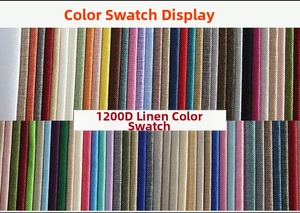 Detailed color chart showcasing multiple 1200D burlap fabric swatches and woven textures